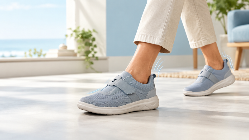 Silwer Ease Castle Grey walking shoes with a breathable knit upper, cushioned sole and hook-and-loop strap