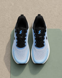 Silwer Active Ice Blue Men's Shoes, top-down view showing the black toe caps and heel counters on both shoes