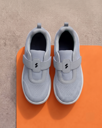 Pair of Silwer Ease Castle Grey Men's Shoes, top-down view showing the hook-and-loop strap and heel pull tabs