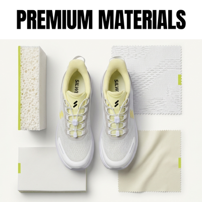 Silwer Active shoes shown with the premium materials used to make them