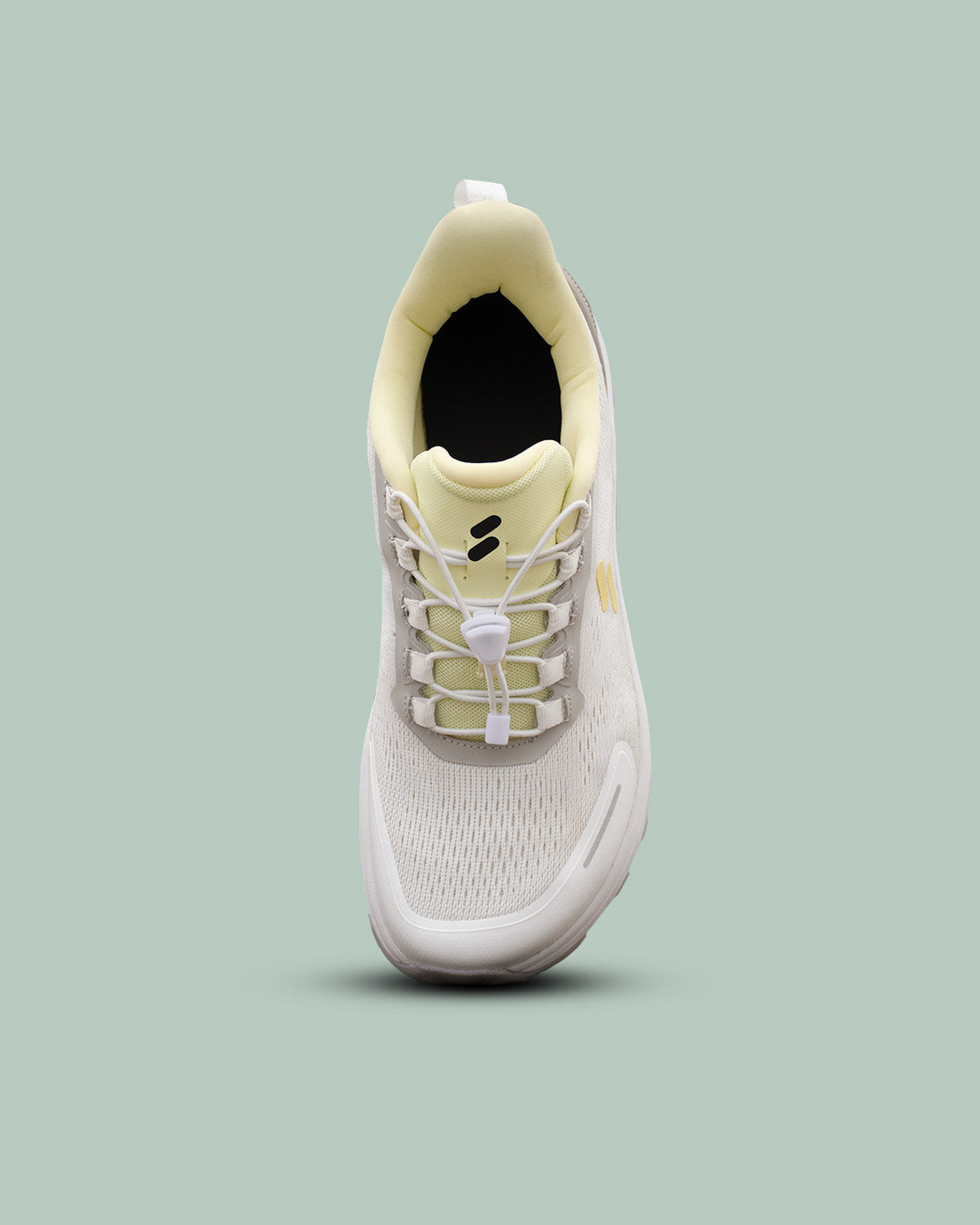 Silwer Active Lime White Men's Shoe, front-facing angle showing the toe box shape and lime collar lining