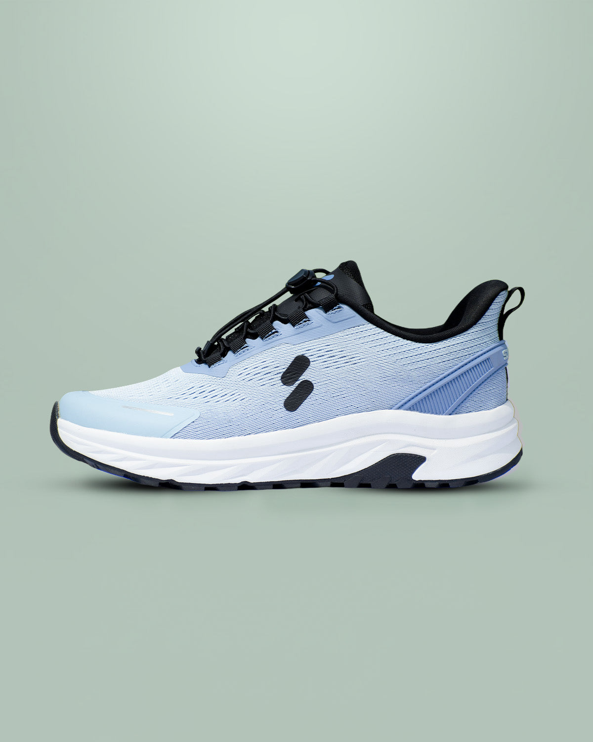 Silwer Active Ice Blue Men's Shoe, side profile showing the black laces and heel counter