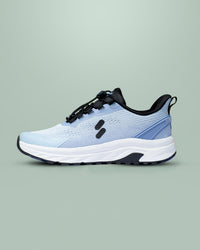 Silwer Active Ice Blue Men's Shoe, side profile showing the black laces and heel counter