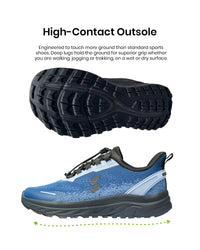Silwer Active High-Contact Outsole feature graphic, showing the tread pattern from below and the full shoe with a ground-contact width indicator