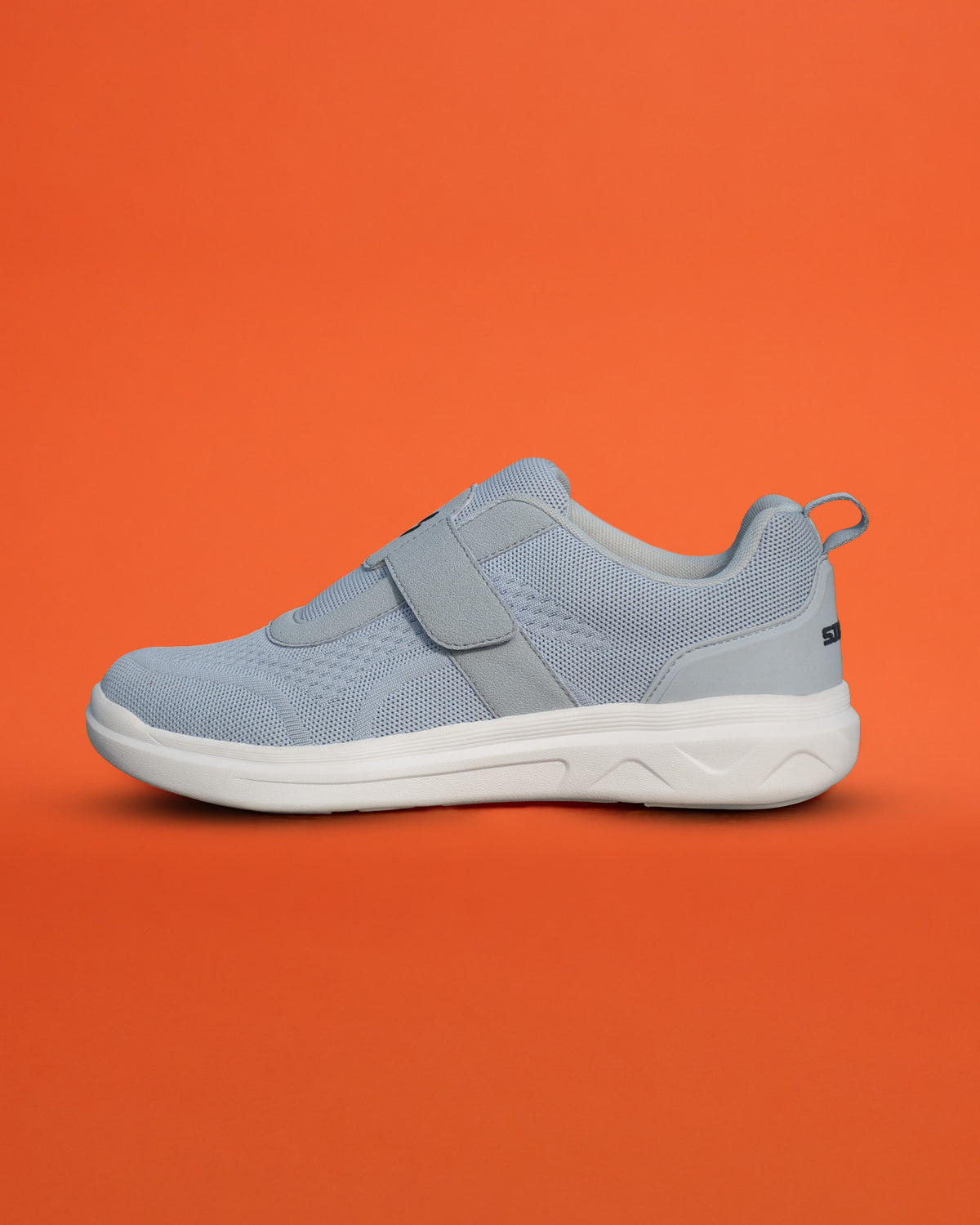 Silwer Ease Castle Grey Men's Shoe, side profile showing the pull-tab heel and hook-and-loop strap