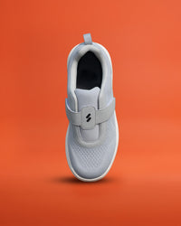 Silwer Ease Castle Grey Men's Shoe, front-facing angle showing the hook-and-loop strap and side logo